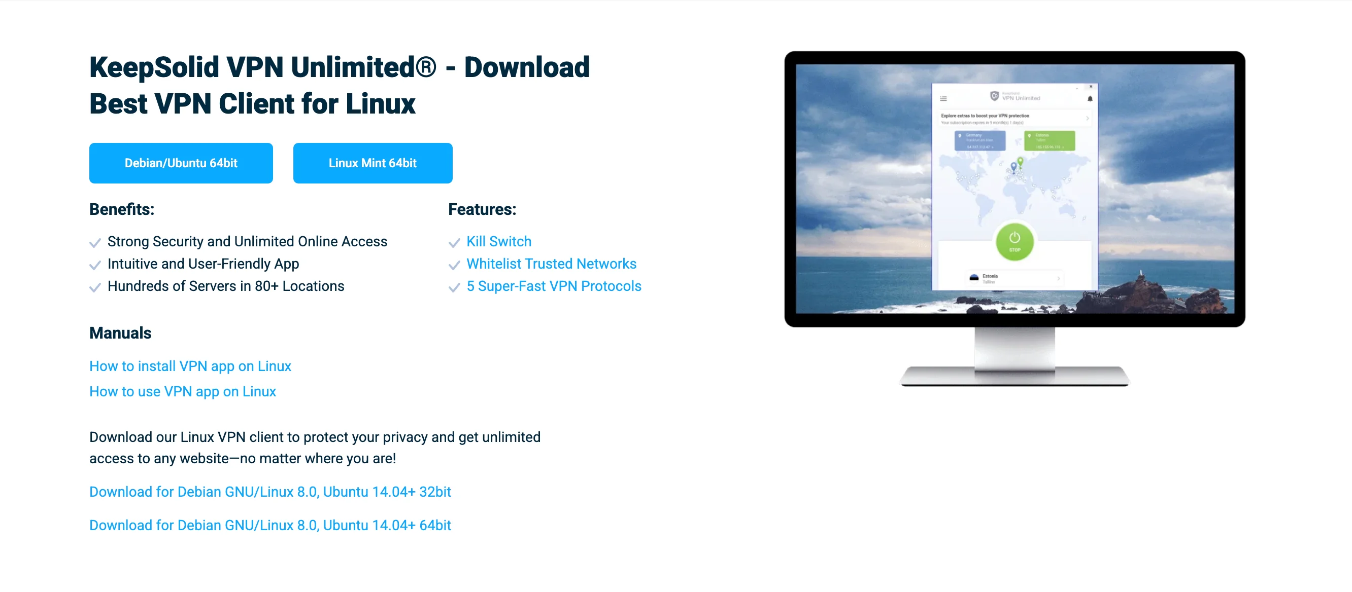 Download the KeepSolid VPN Unlimited application on your Linux device