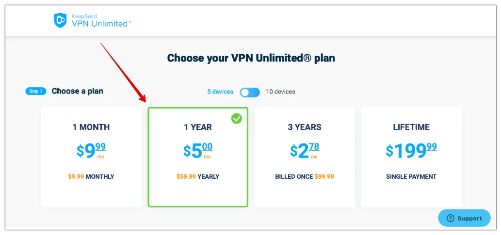Choose VPN subscription