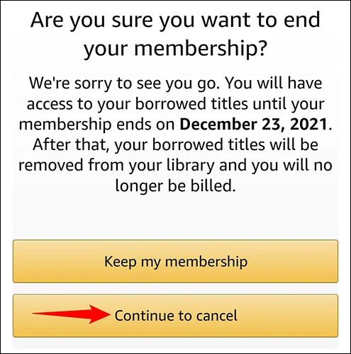 Amazon mobile continue cancel