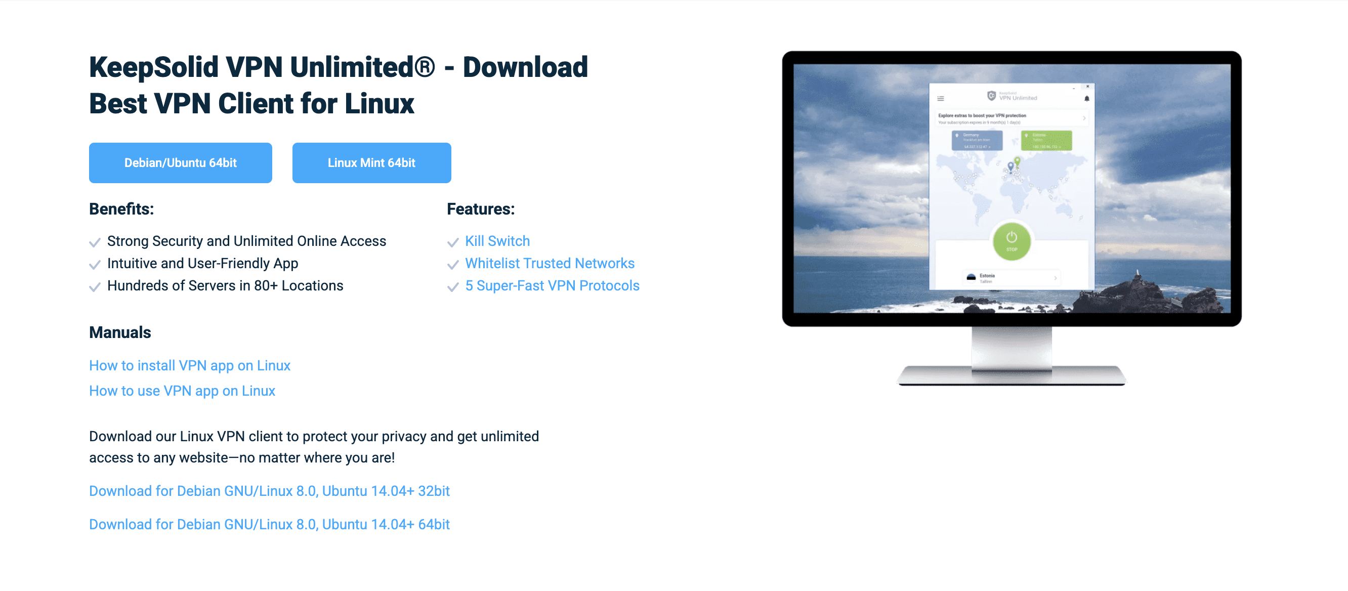 Download the KeepSolid VPN Unlimited application on your Linux device