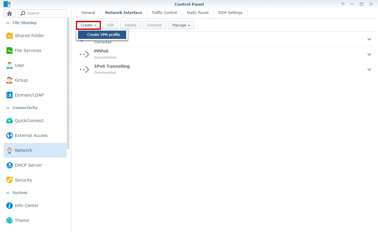 Setting up VPN on Synology NAS: Create VPN profile