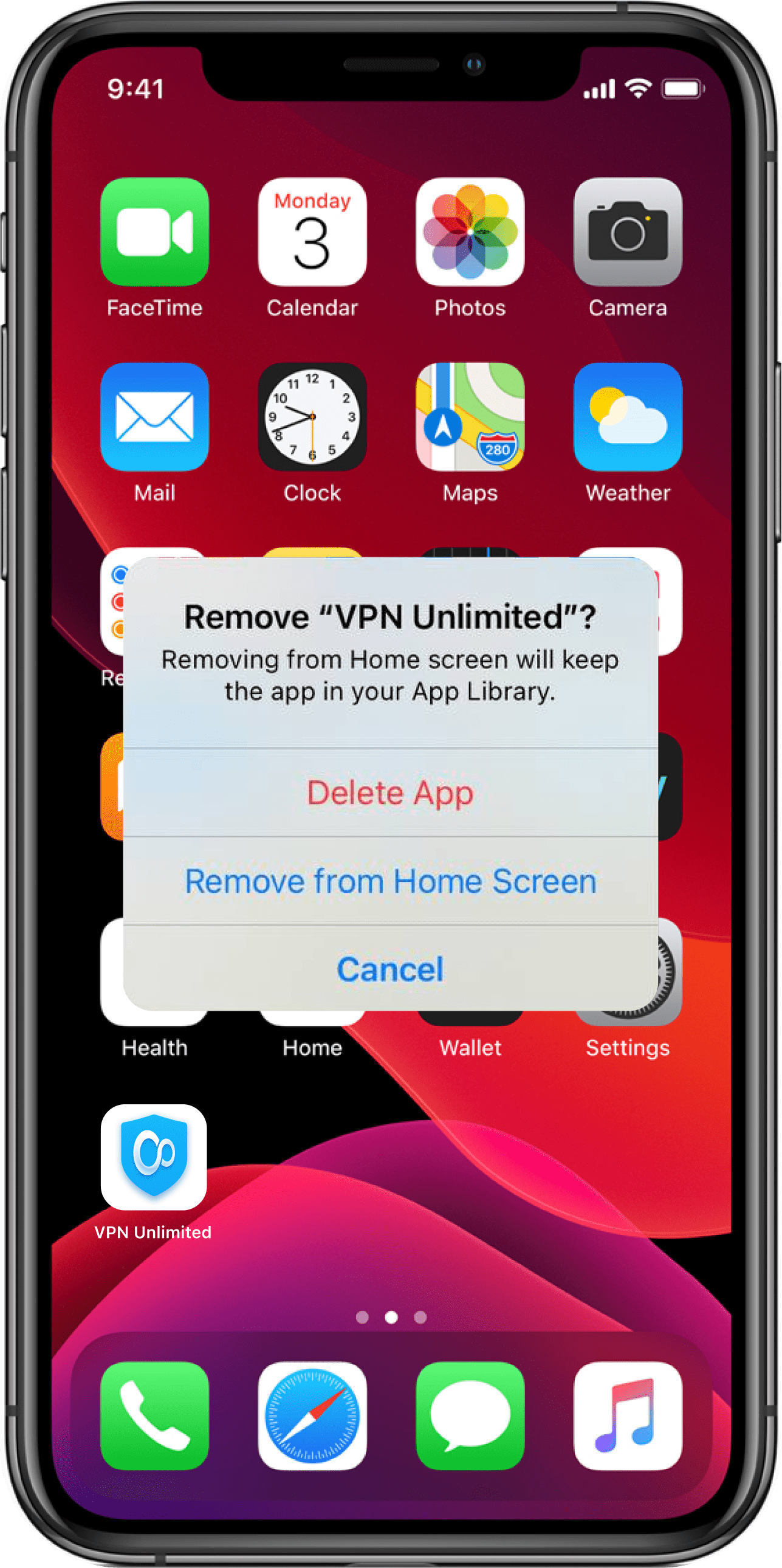 Remove the KeepSolid VPN Unlimited application from your iOS device