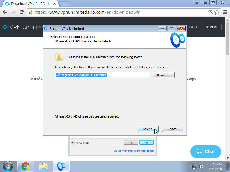 How to install VPN App on Windows 7 - Select the path to install the VPN program and click Next
